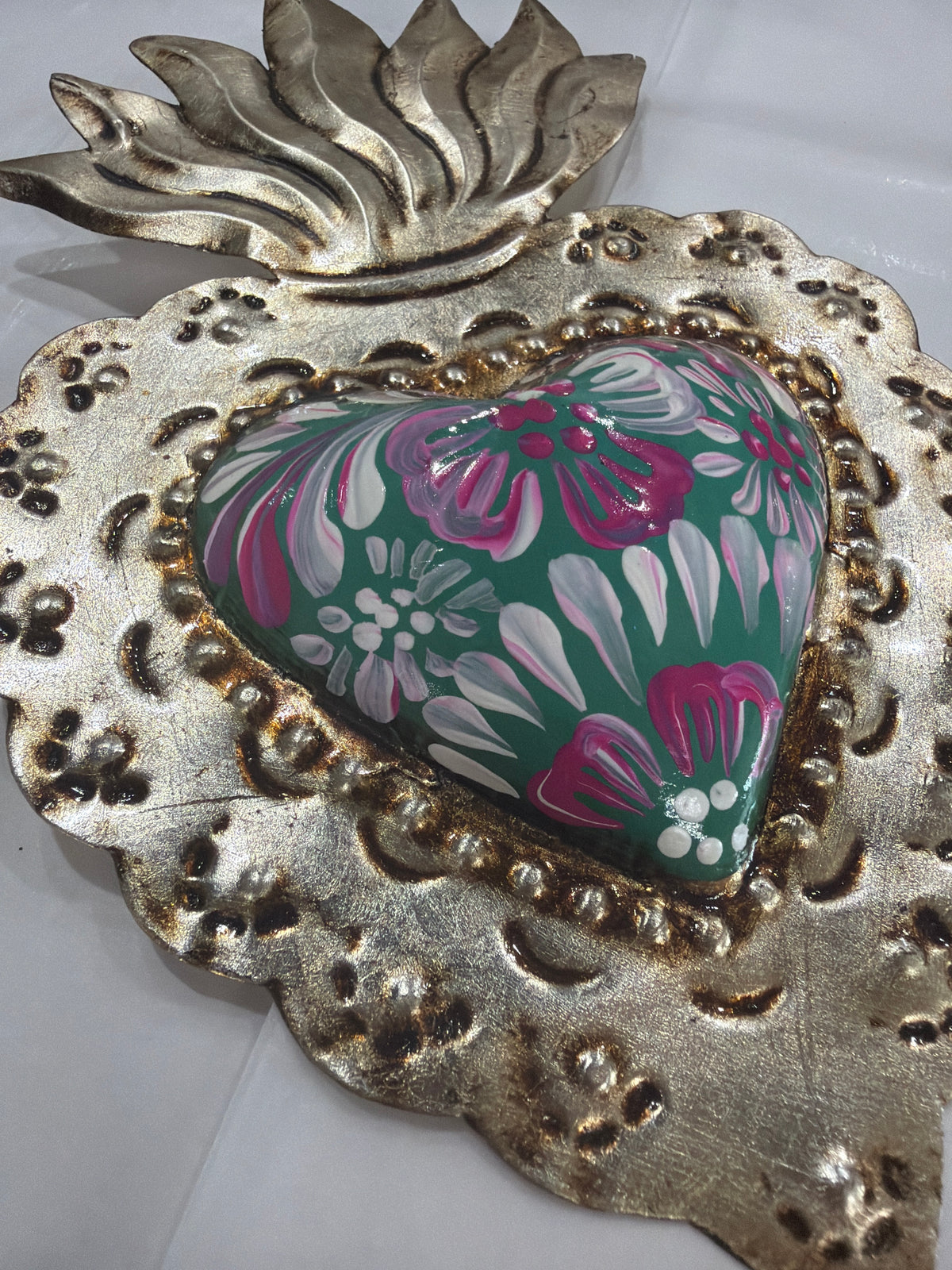 New Colorful Sacred Heart Antique Silver Finish
