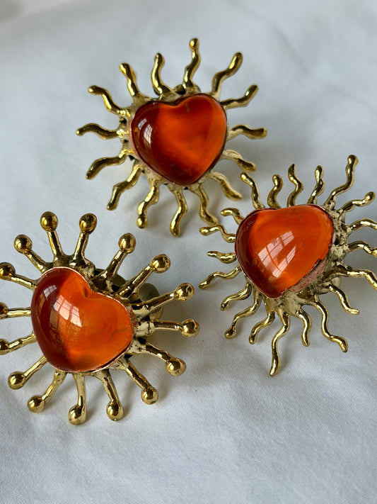 Sunburst Sacred Heart Handmade Ring - Orange