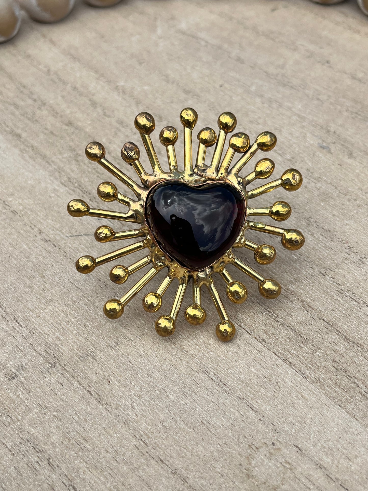 Sunburst - Sacred Heart Glass Ring - Red