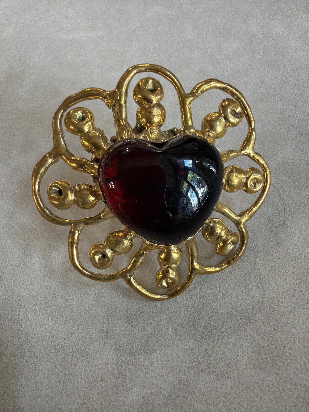 Sunburst - Sacred Heart Glass Ring - Deep Red