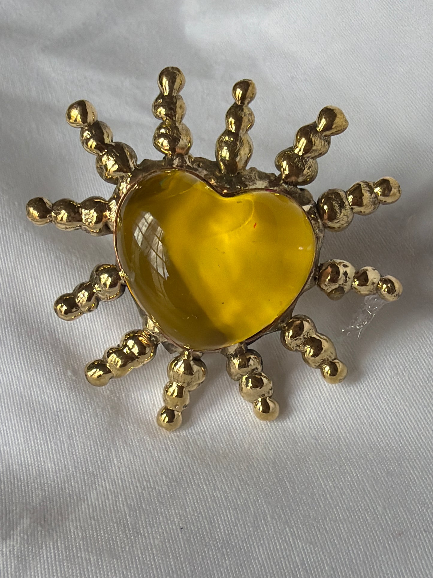 Sunburst Sacred Heart Handmade Ring - Yellow