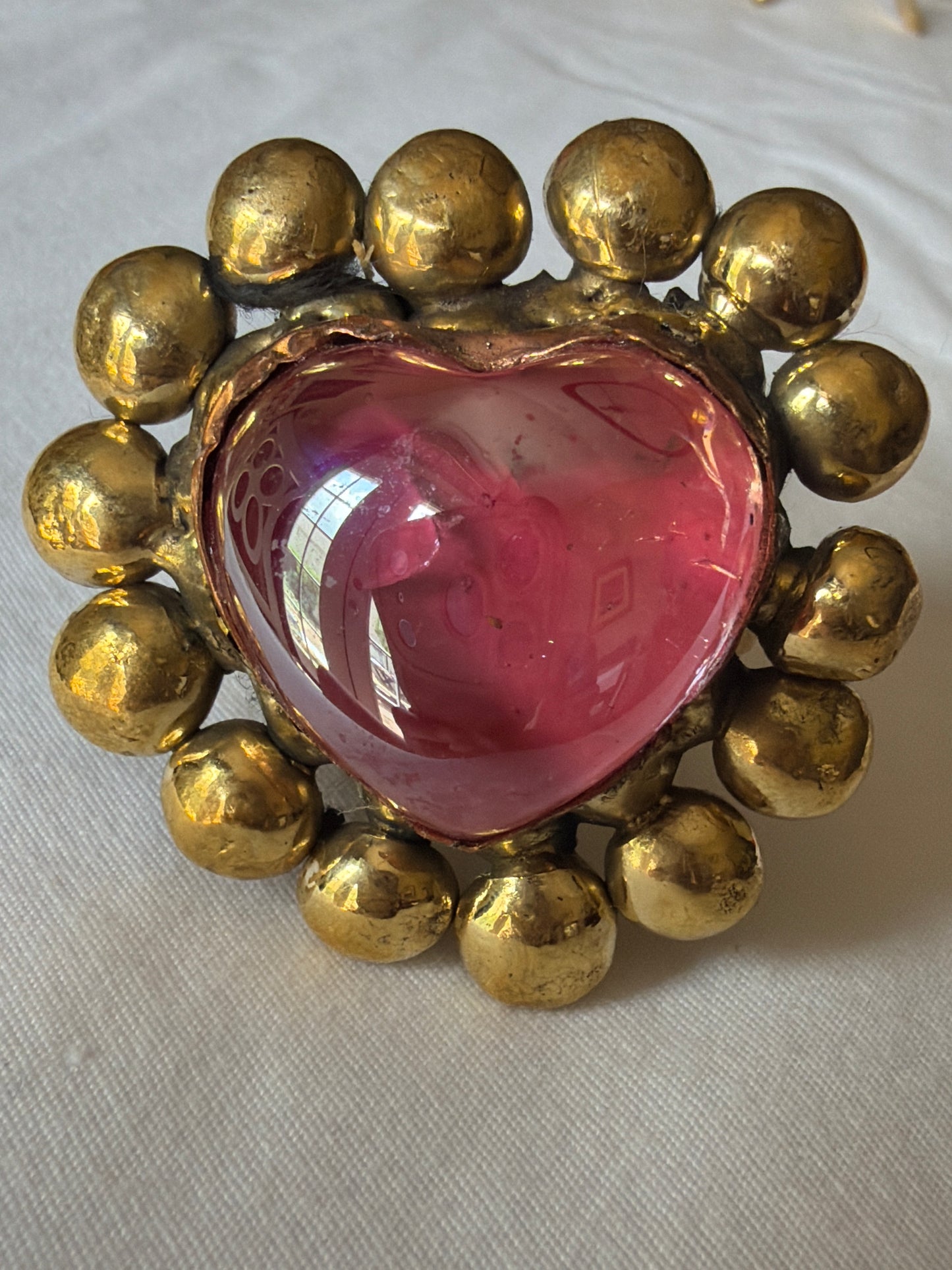 Sunburst Sacred Heart Handmade Ring - Pink Rosa