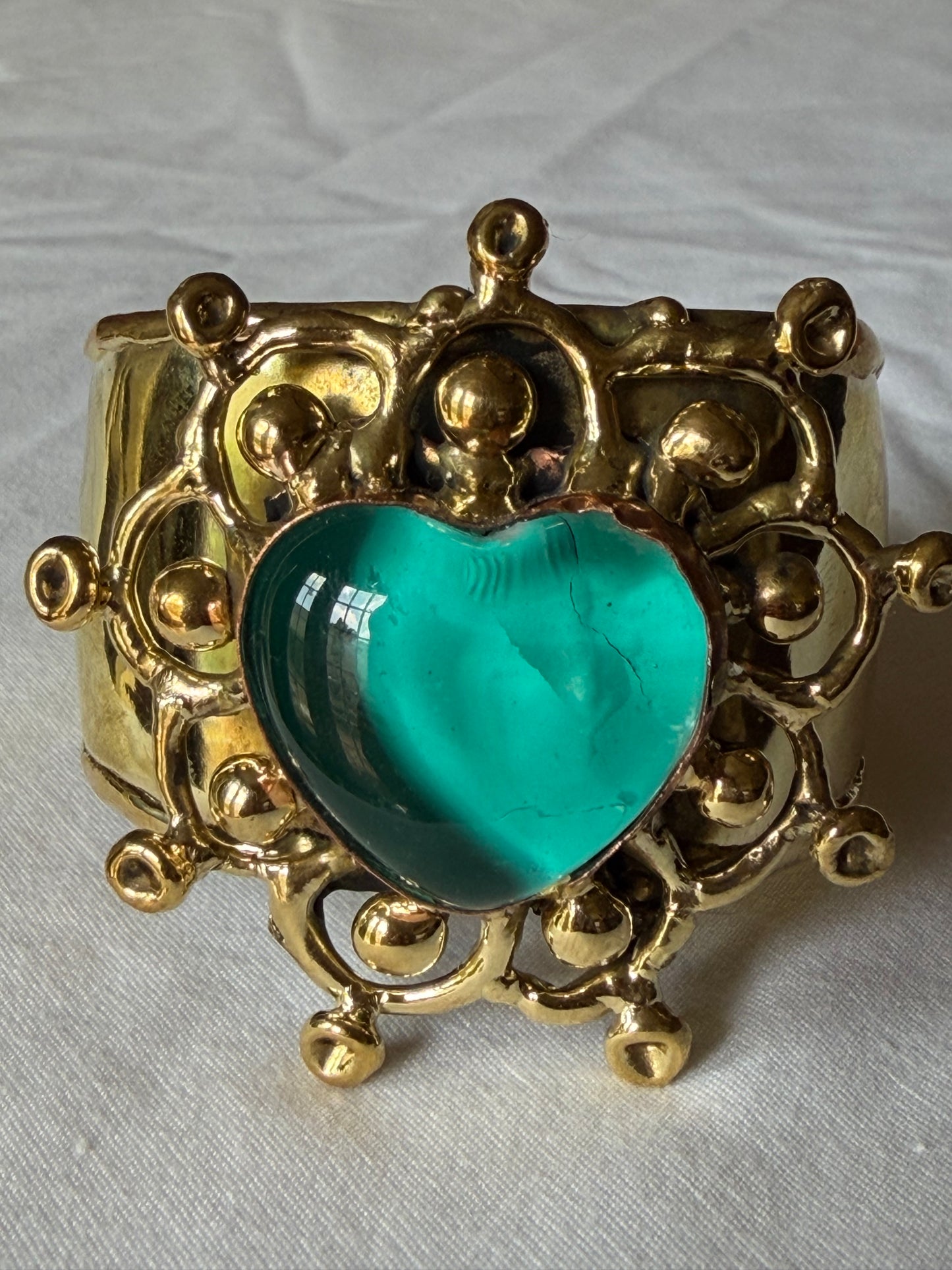 Sunburst Sacred Heart Cuff Bracelet - Blue Teal Turquoise