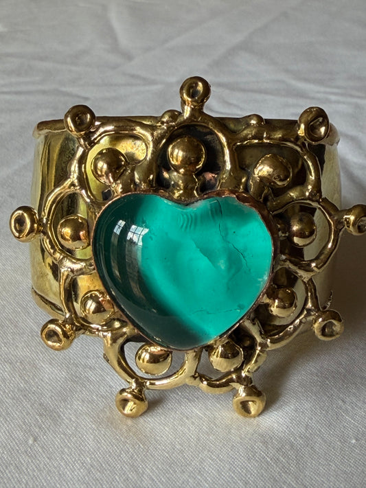 Sunburst Sacred Heart Cuff Bracelet - Blue Teal Turquoise