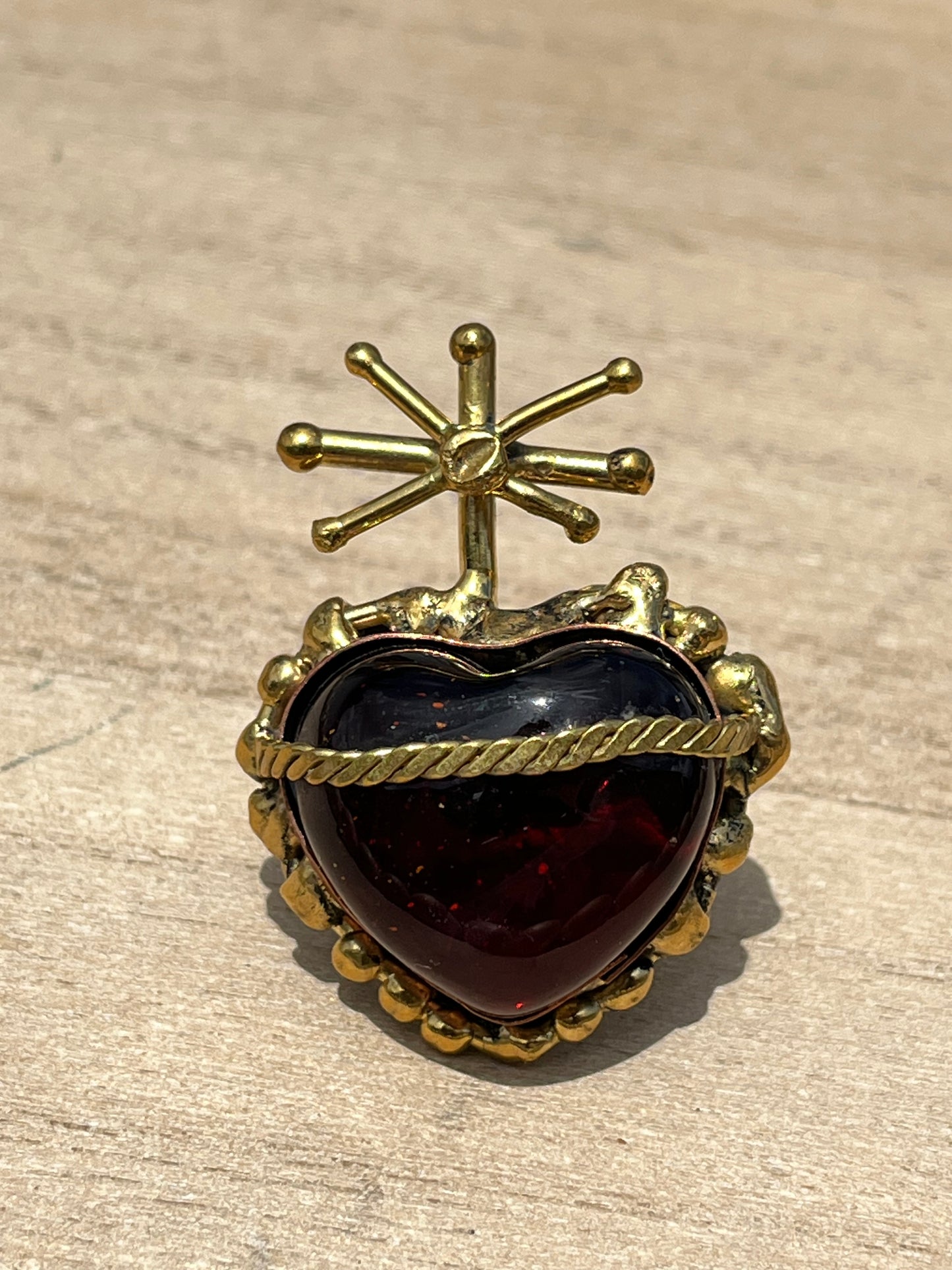 Sunburst - Sacred Heart Glass Ring - Red