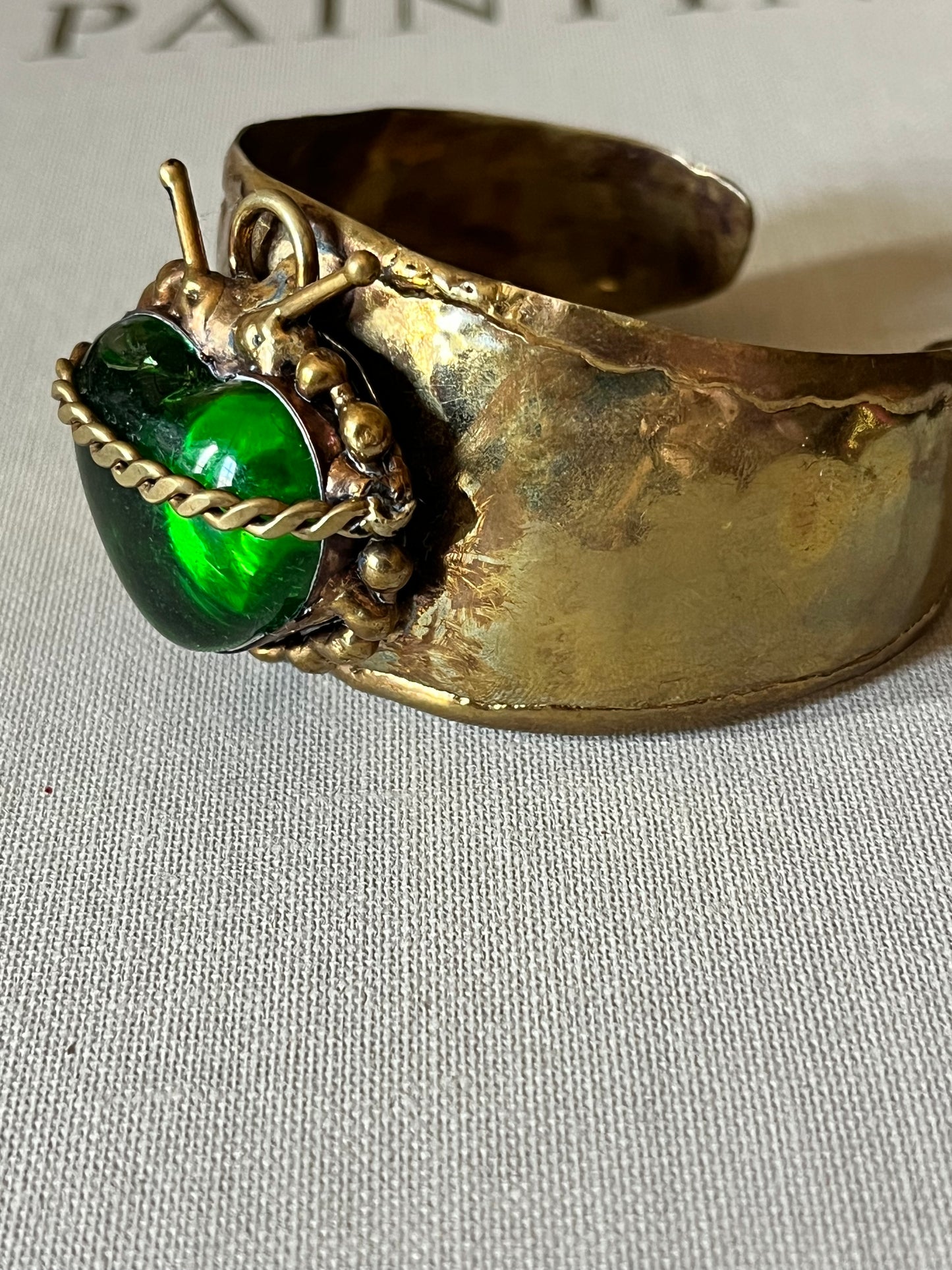 Sun Burst Sacred Heart Handmade Cuff Bracelet – Glass & Alpaca from San Miguel de Allende - Green