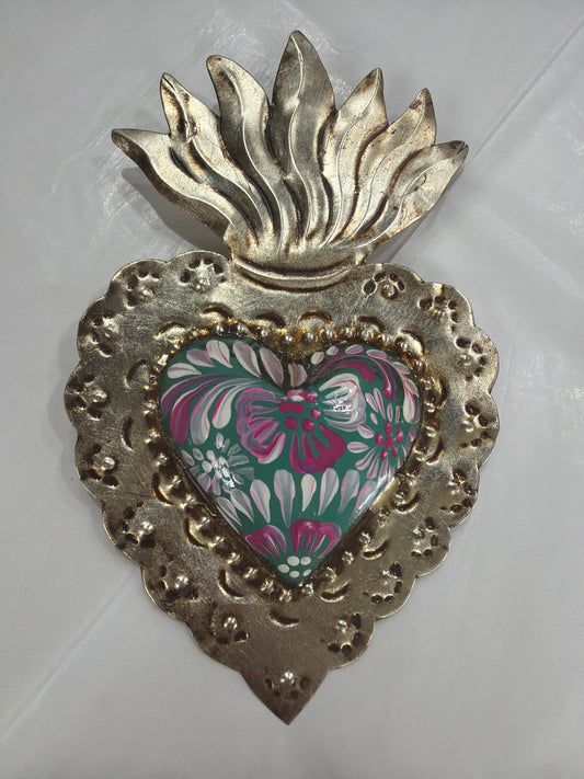 New Colorful Sacred Heart Antique Silver Finish