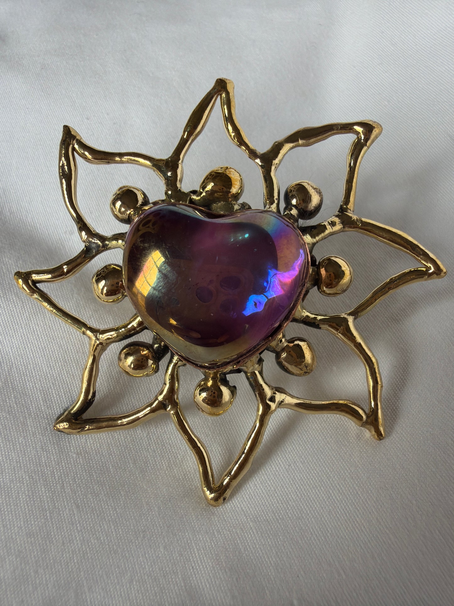 Sunbursts Sacred Heart Handmade Ring - Deep Purple & Purple Iridescent
