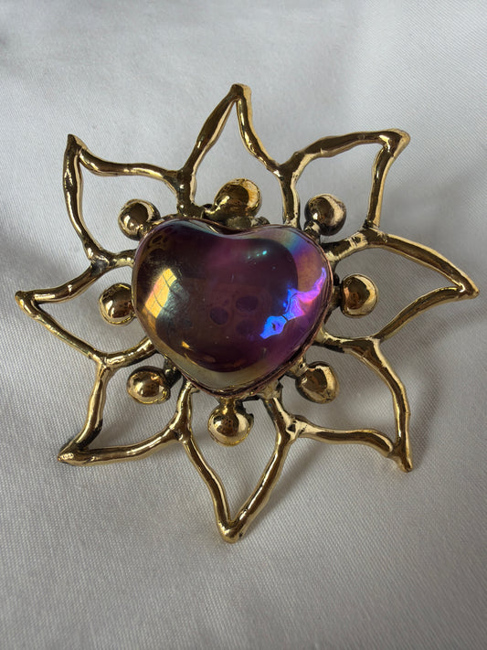 Sunbursts Sacred Heart Handmade Ring - Deep Purple & Purple Iridescent