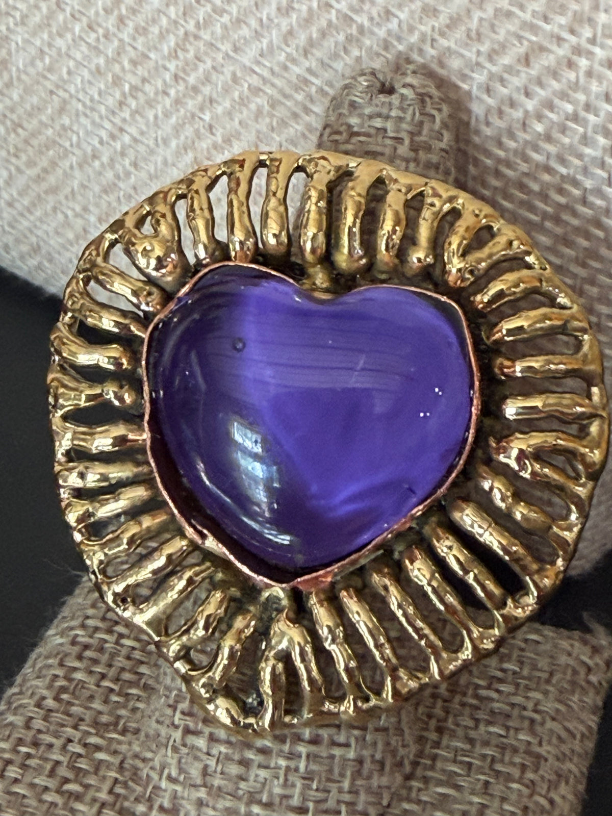 Sunbursts Sacred Heart Handmade Ring - Deep Purple & Purple Iridescent