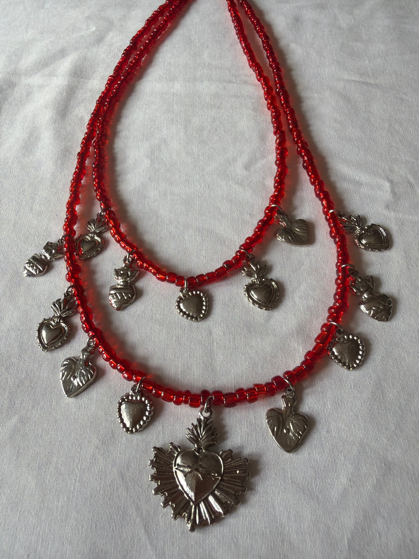 Multi layered beaded Milagro Corazon Necklace