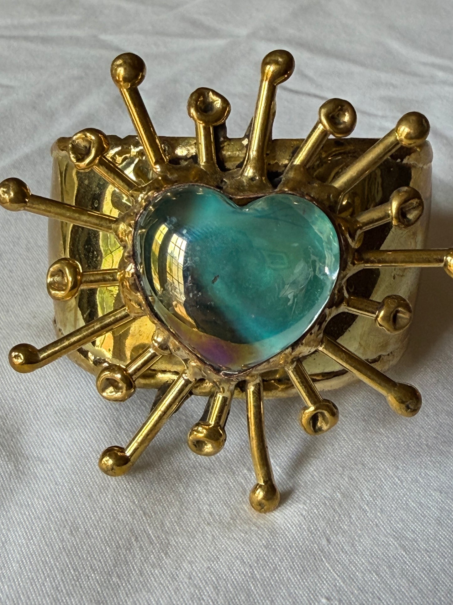Sunburst Sacred Heart Cuff Bracelet - Blue Teal Turquoise