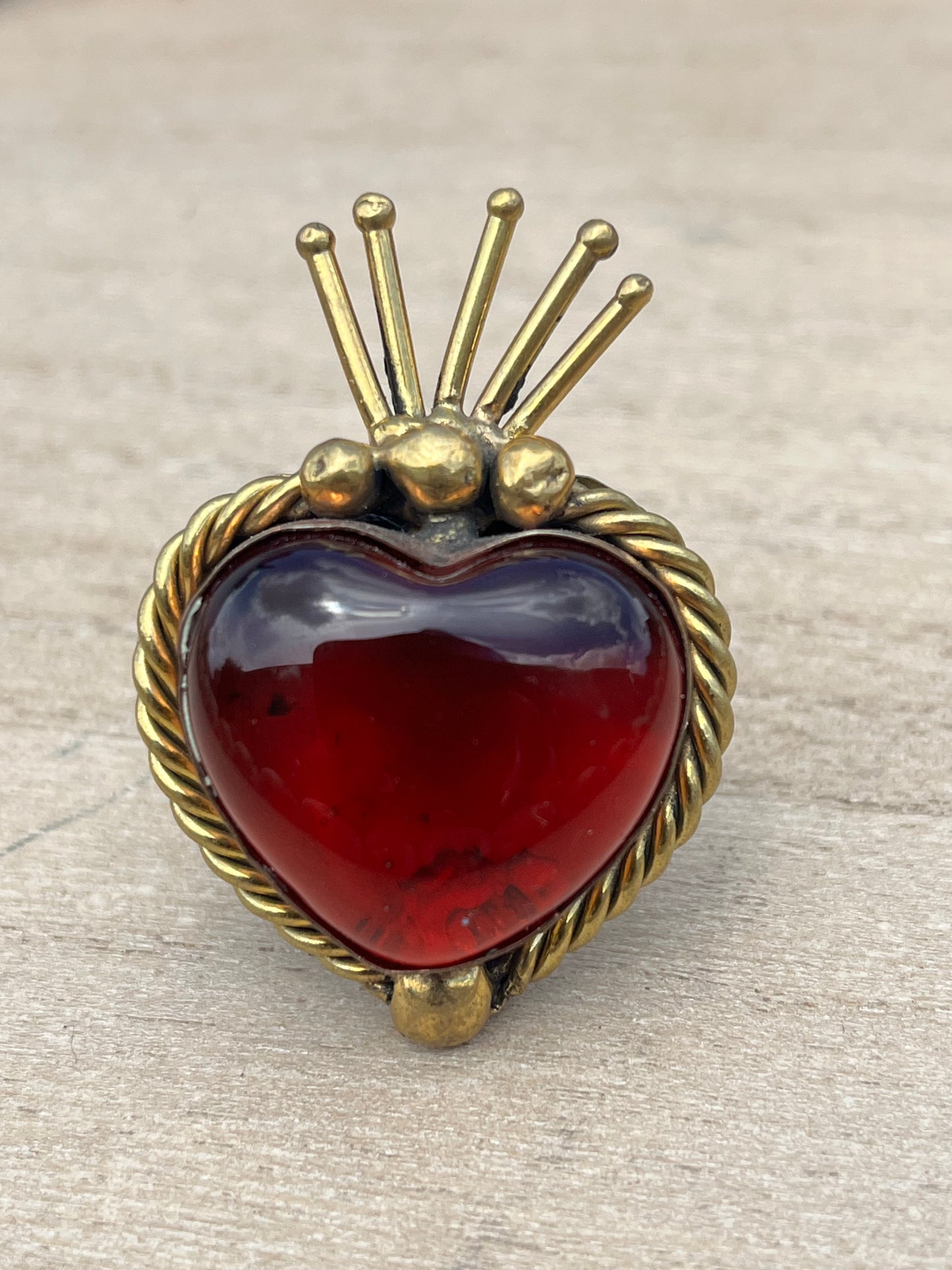 Sunburst - Sacred Heart Glass Ring - Red