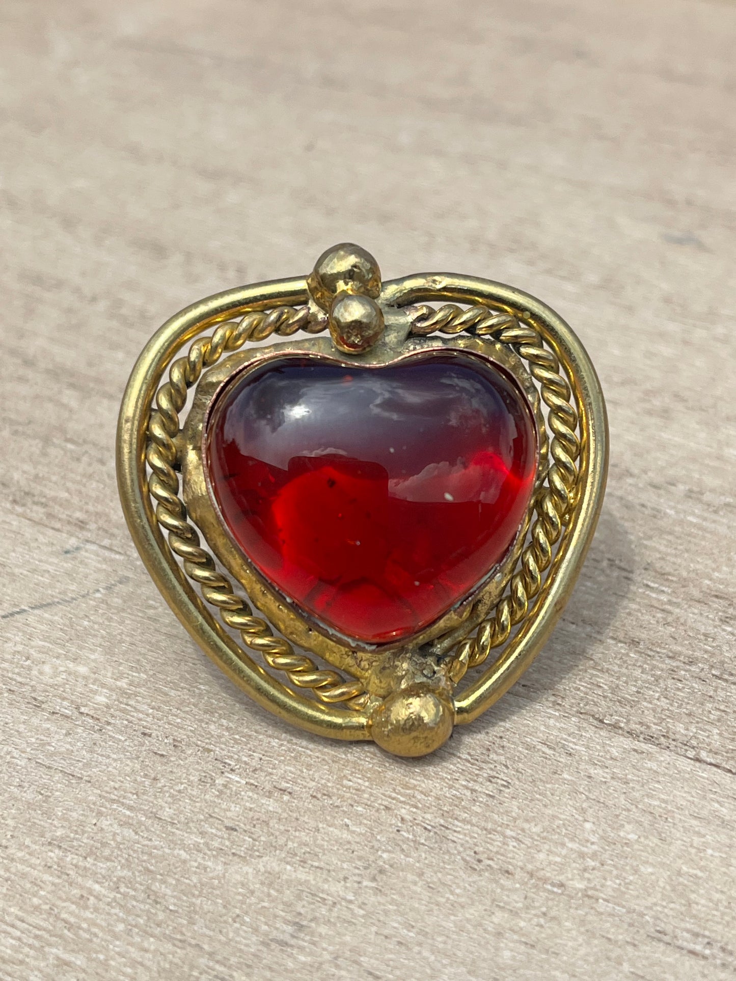 Sunburst - Sacred Heart Glass Ring - Red