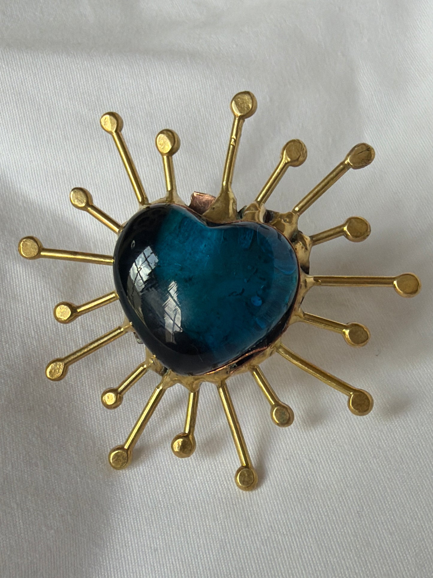 Sunburst Sacred Heart Handmade Ring - Deep Blue