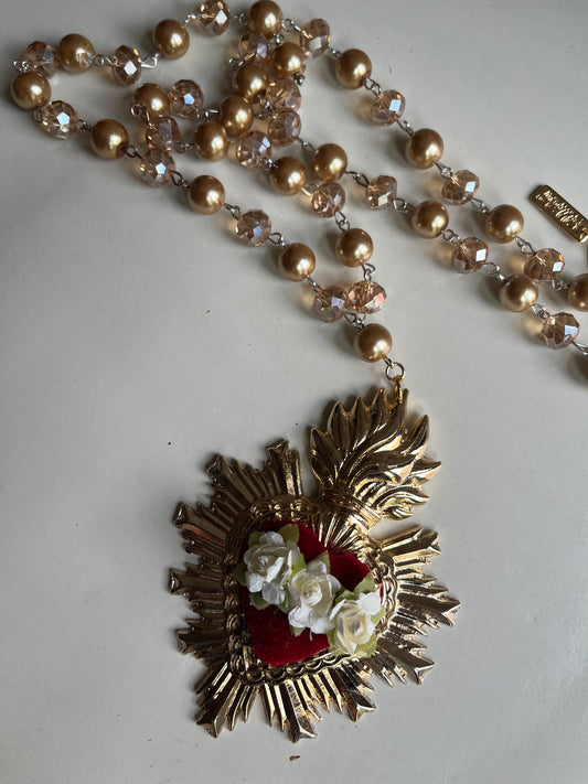 Beaded Gold Sacred Heart Necklace