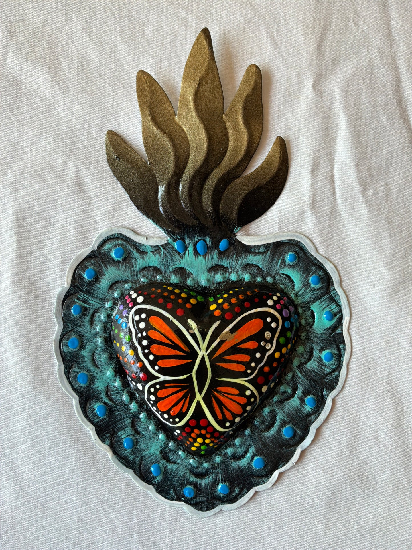 Black Otomi Inspired Handpainted Sacred Heart