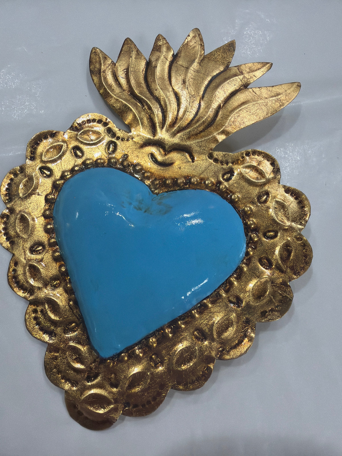 New Blue Antique Gold Sacred Heart