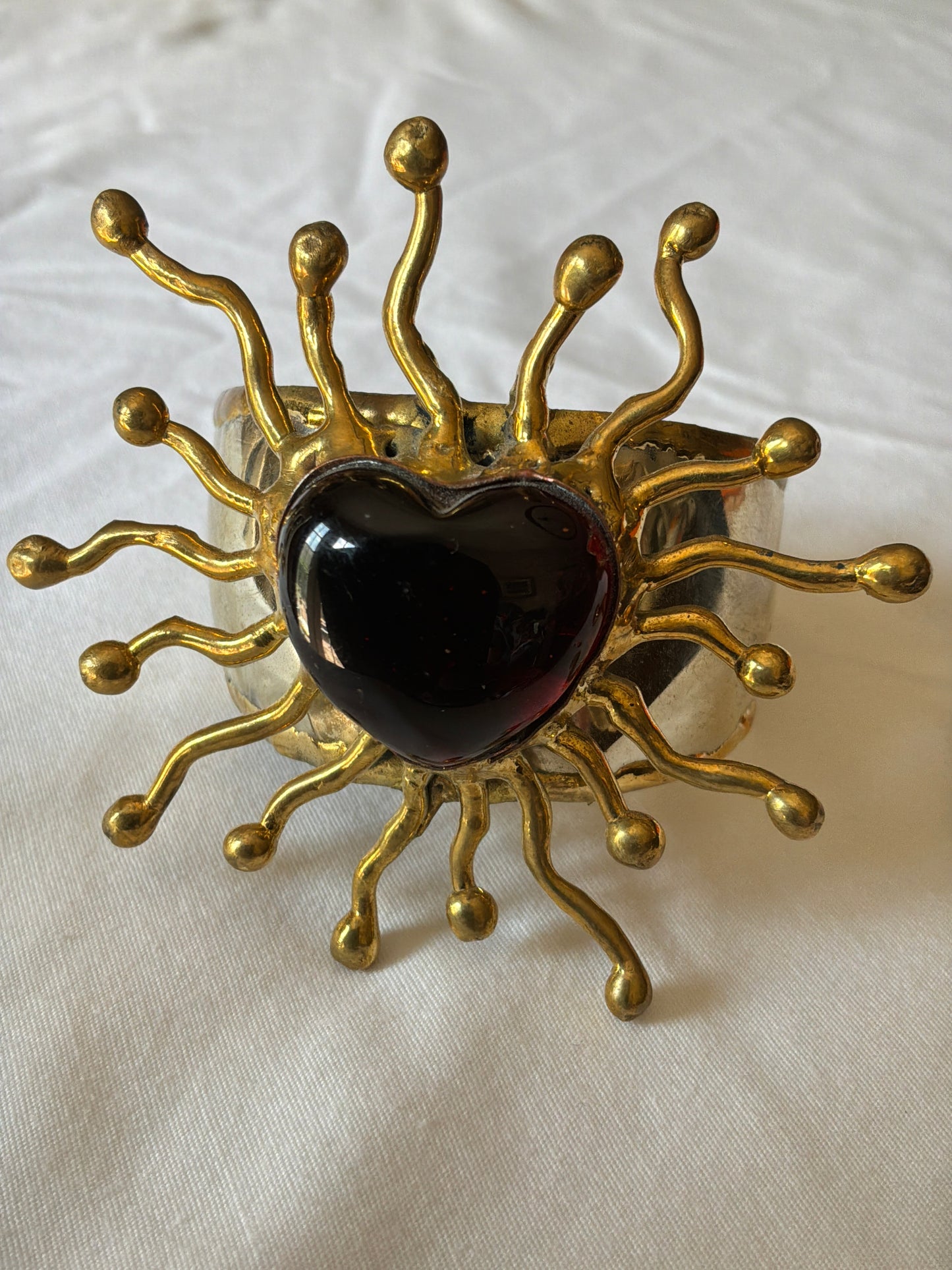 Sunburst Sacred Heart Handmade Cuff – Red