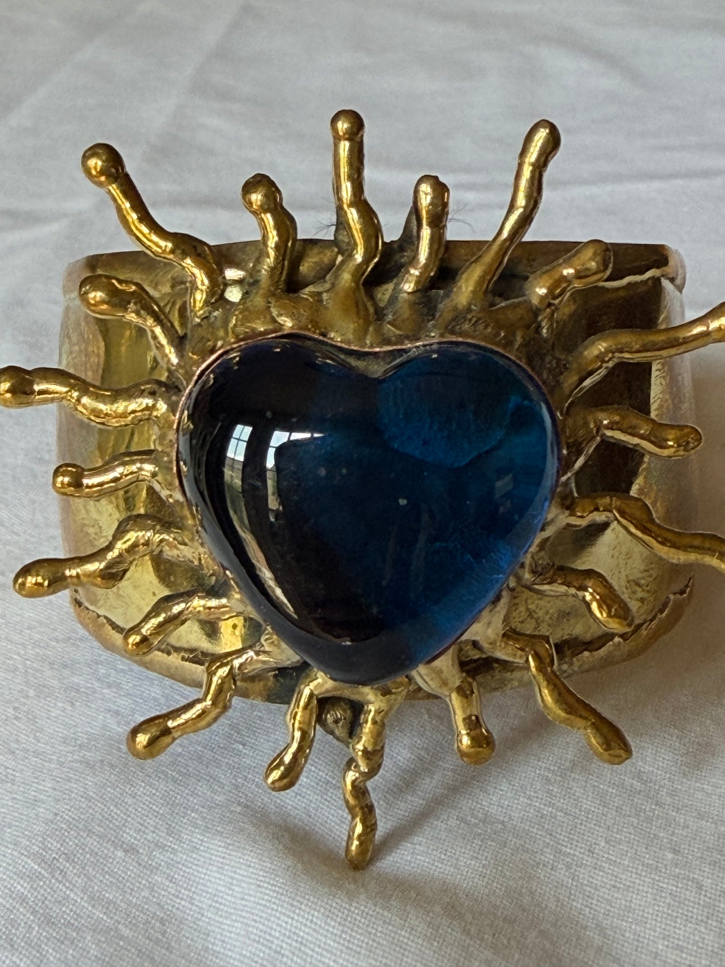 Sunburst Sacred Heart Cuff Bracelet - Blue Teal Turquoise