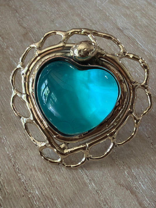 Teal Turquoise Sacred Heart Ring