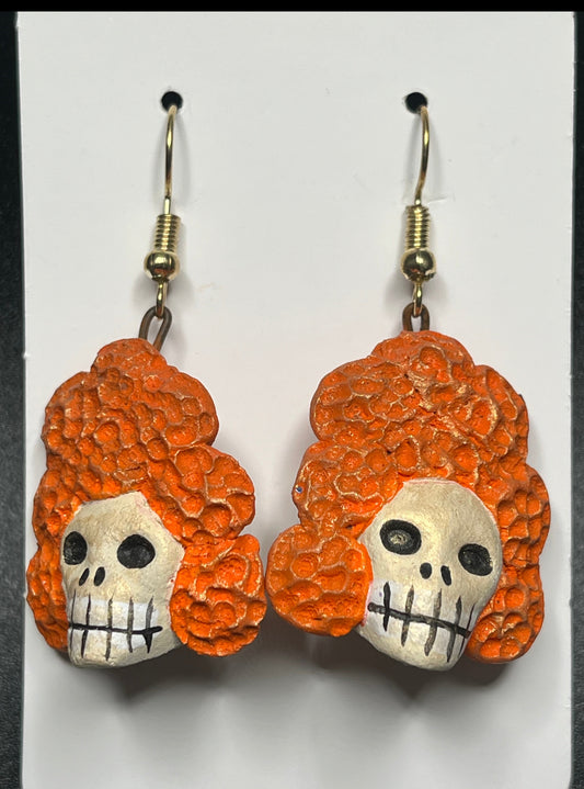 Calavera Catrina Marigold Hair Earrings - San Miguel de Allende