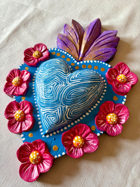 Hand-Carved Painted Sacred Hearts