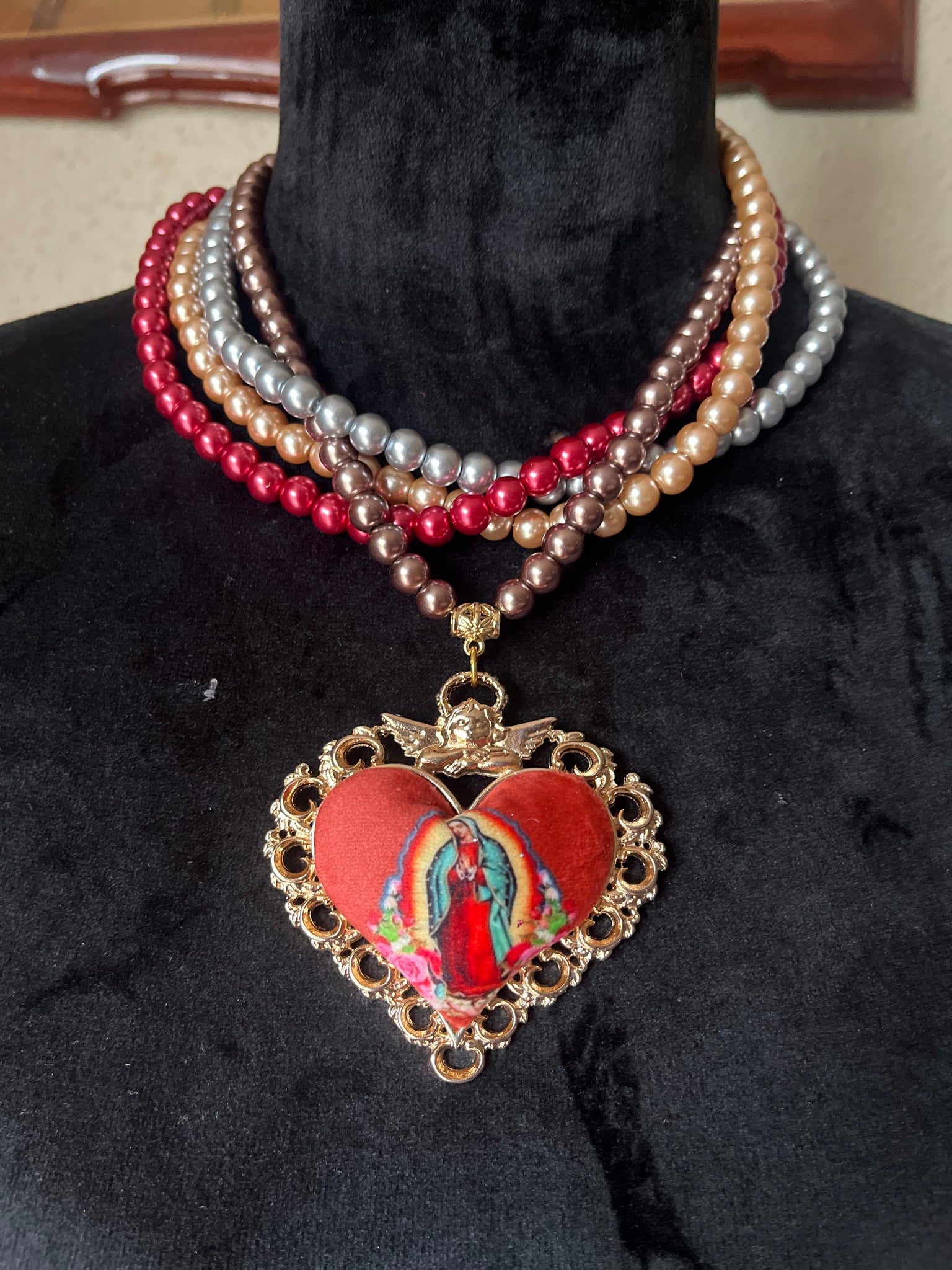 La Virgen de Guadalupe Sagrado Corazon Necklace Collares