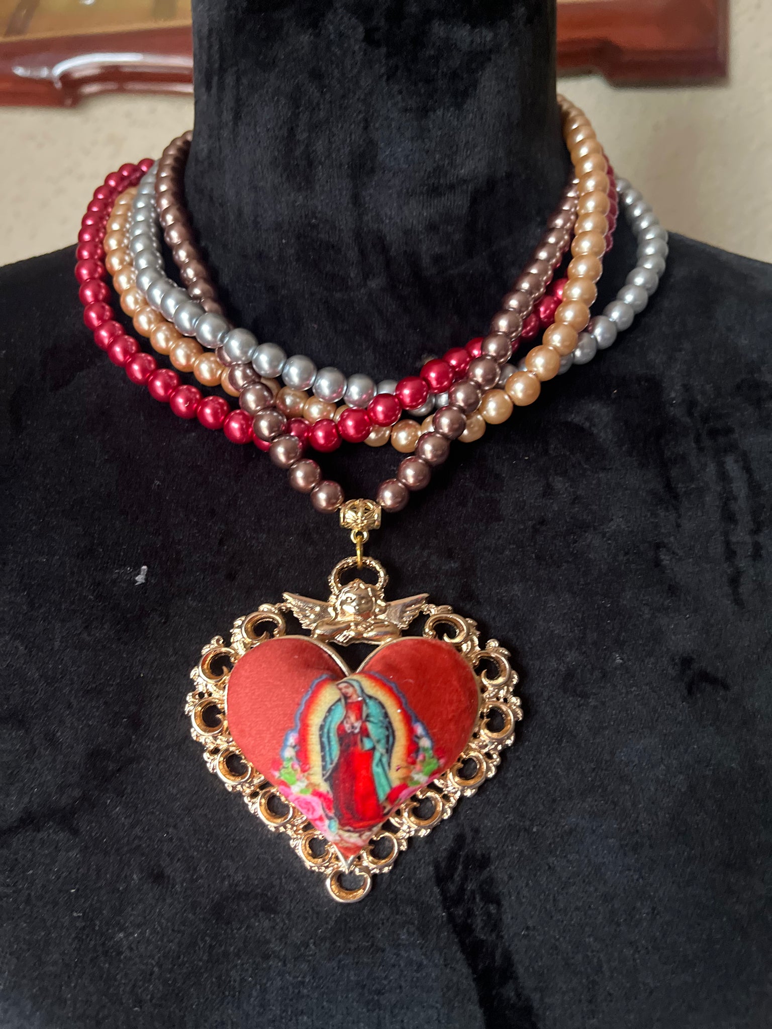La Virgen de Guadalupe Sagrado Corazon Necklace Collares