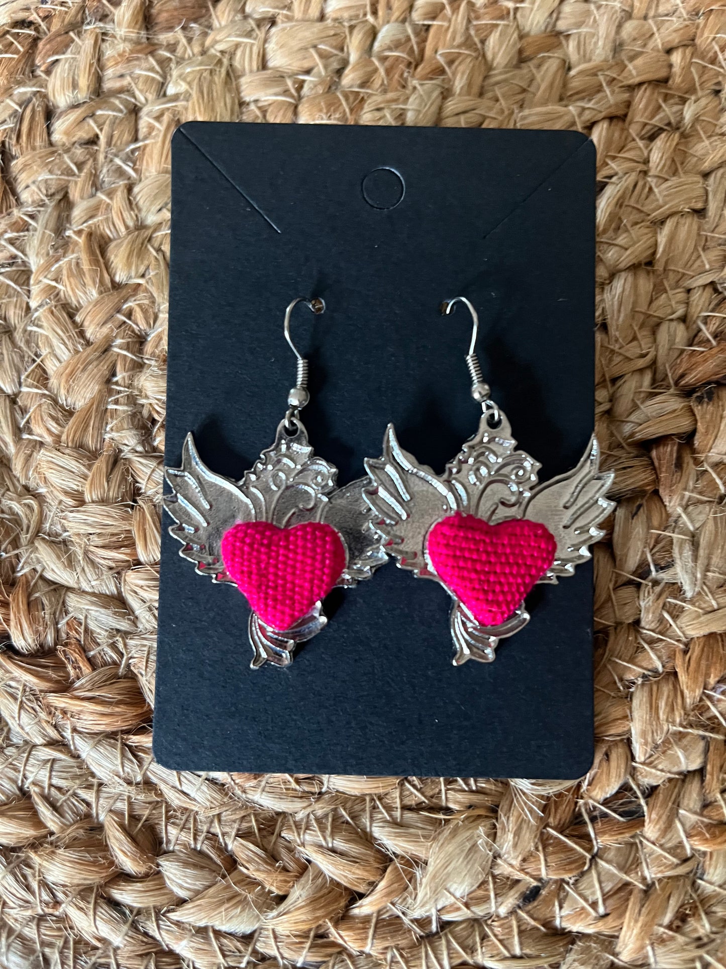 Embroidery Wing Heart Earrings