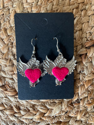 Embroidery Wing Heart Earrings