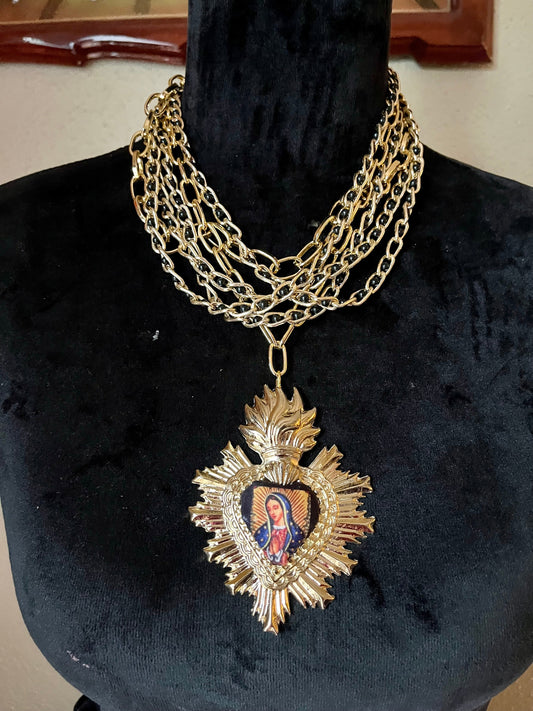 La Virgen de Guadalupe Gold Plated Multi-Layer Necklace