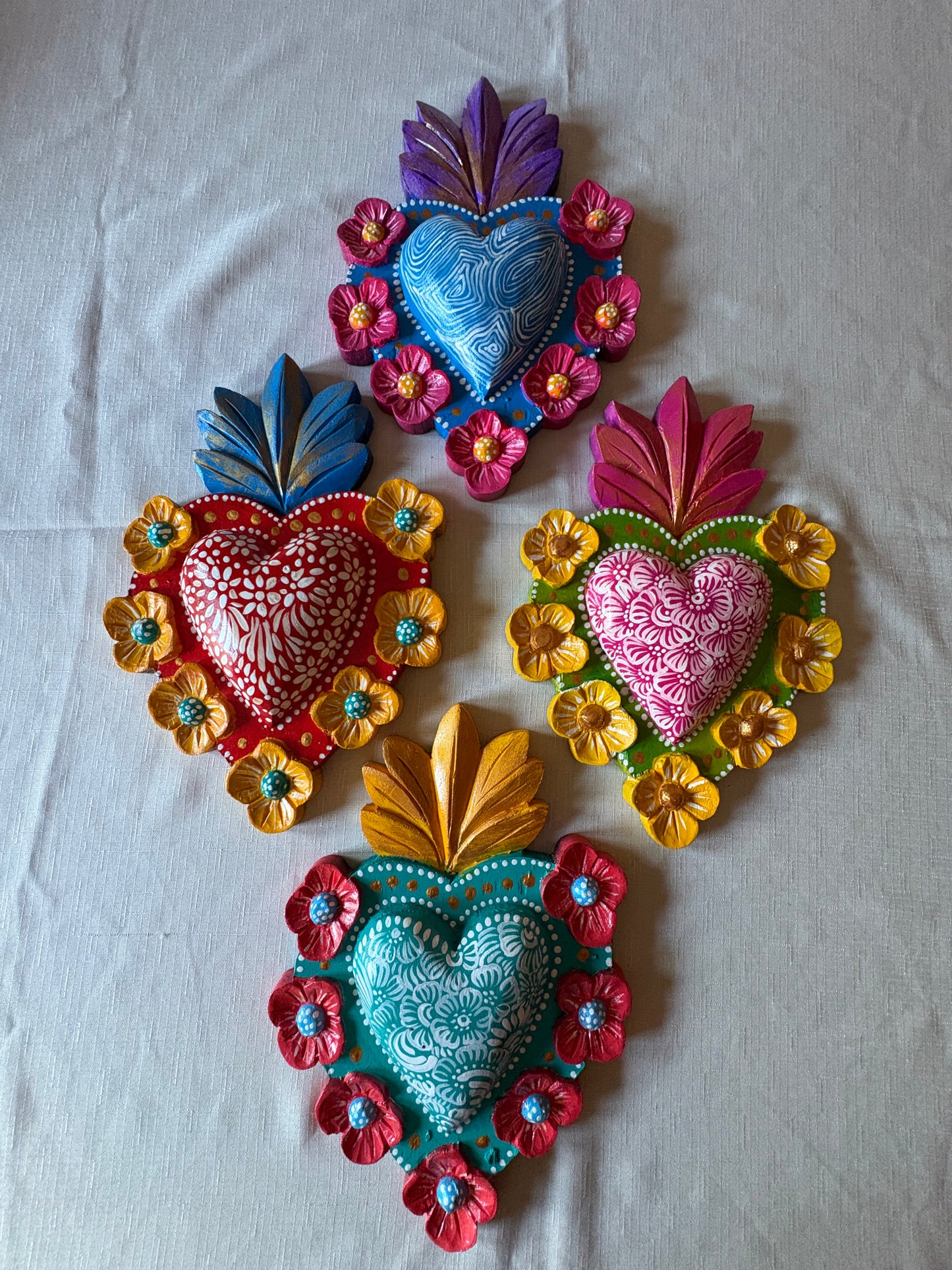 Hand-Carved Painted Sacred Hearts