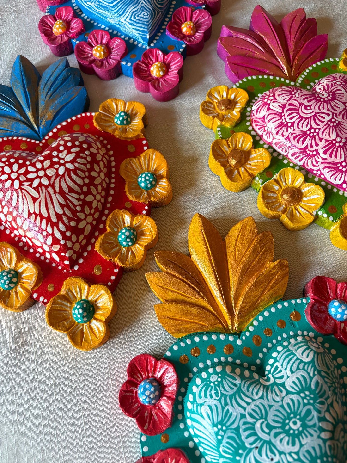 Hand-Carved Painted Sacred Hearts