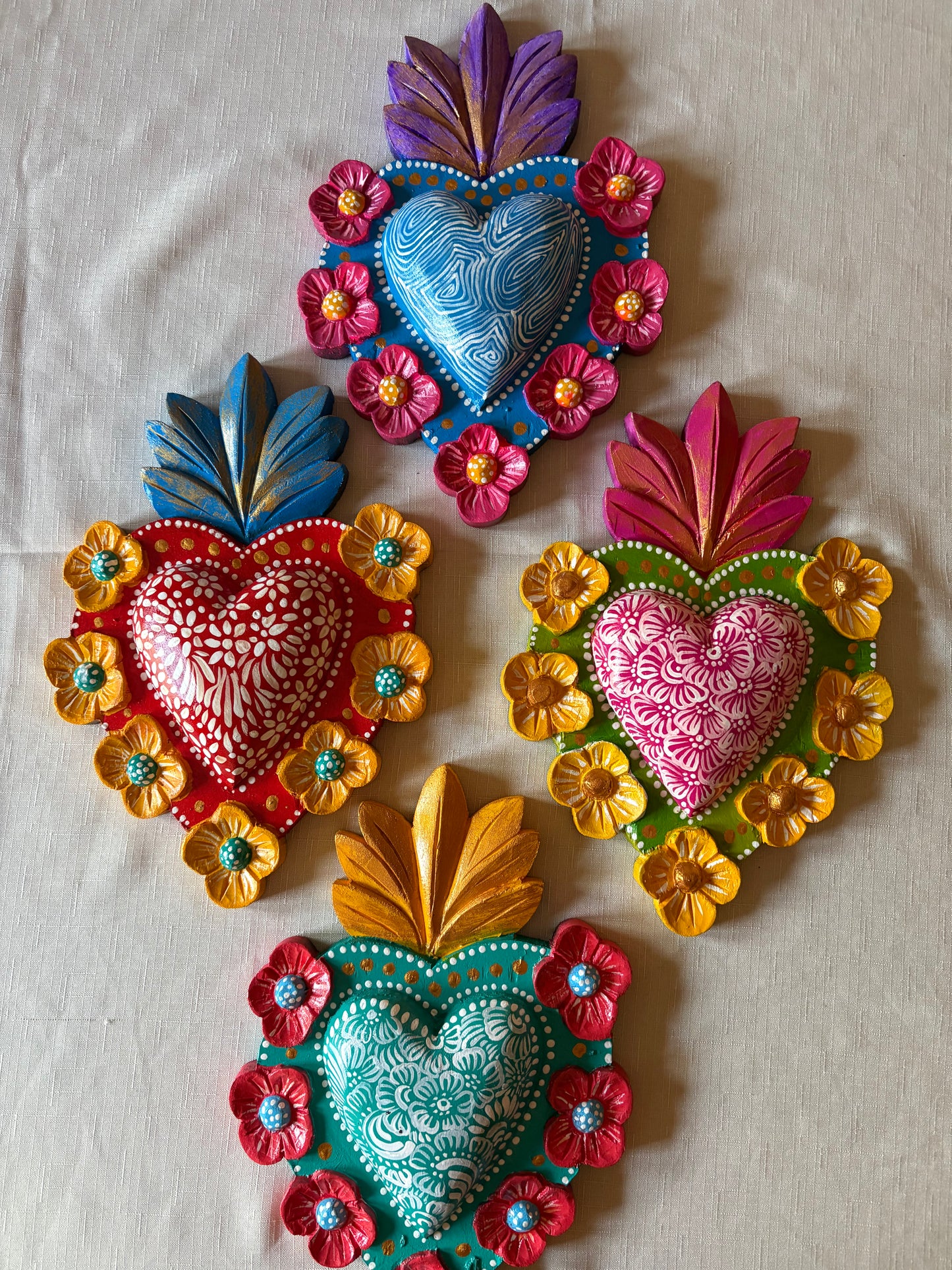 Hand-Carved Painted Sacred Hearts