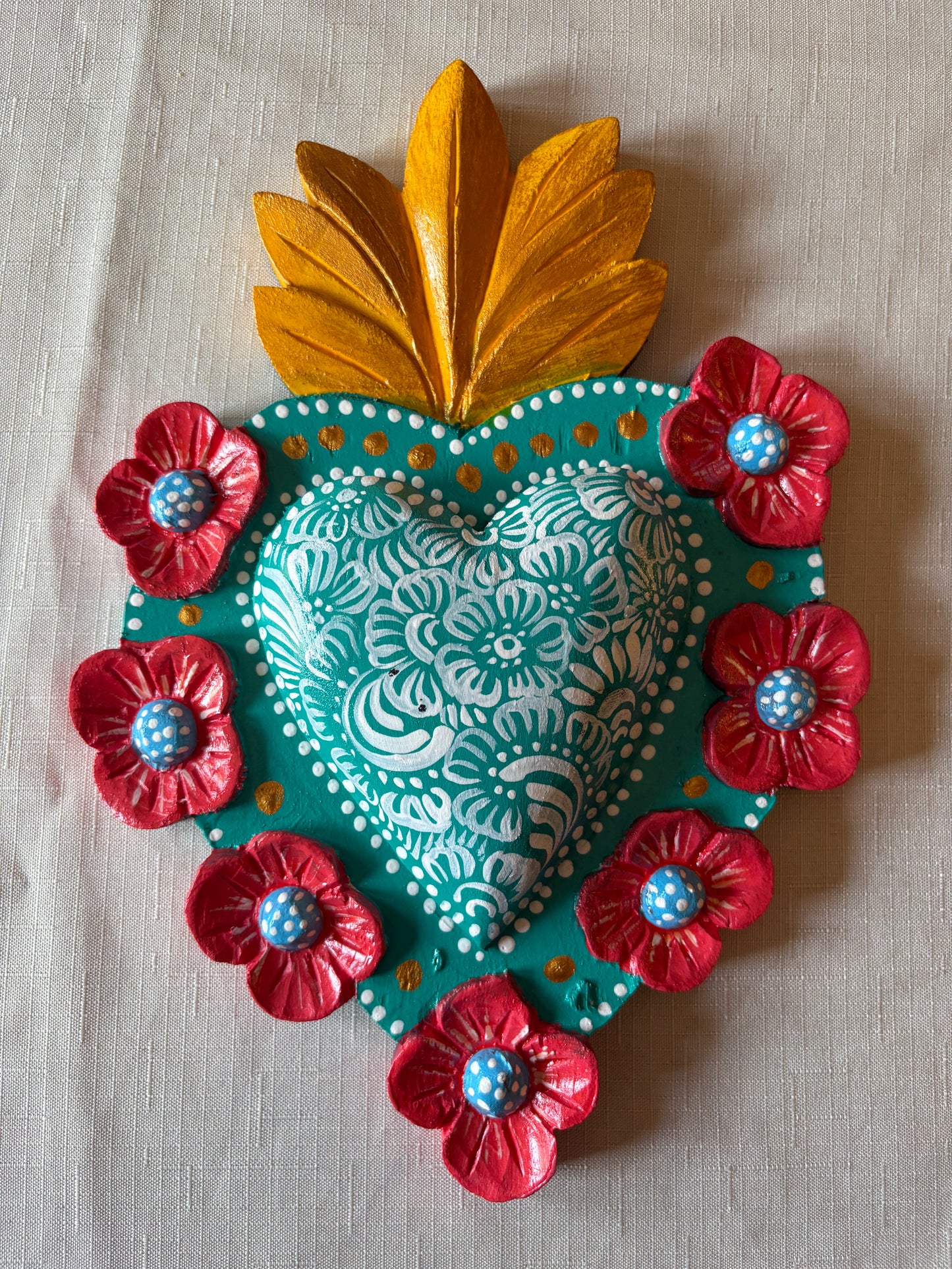 Hand-Carved Painted Sacred Hearts