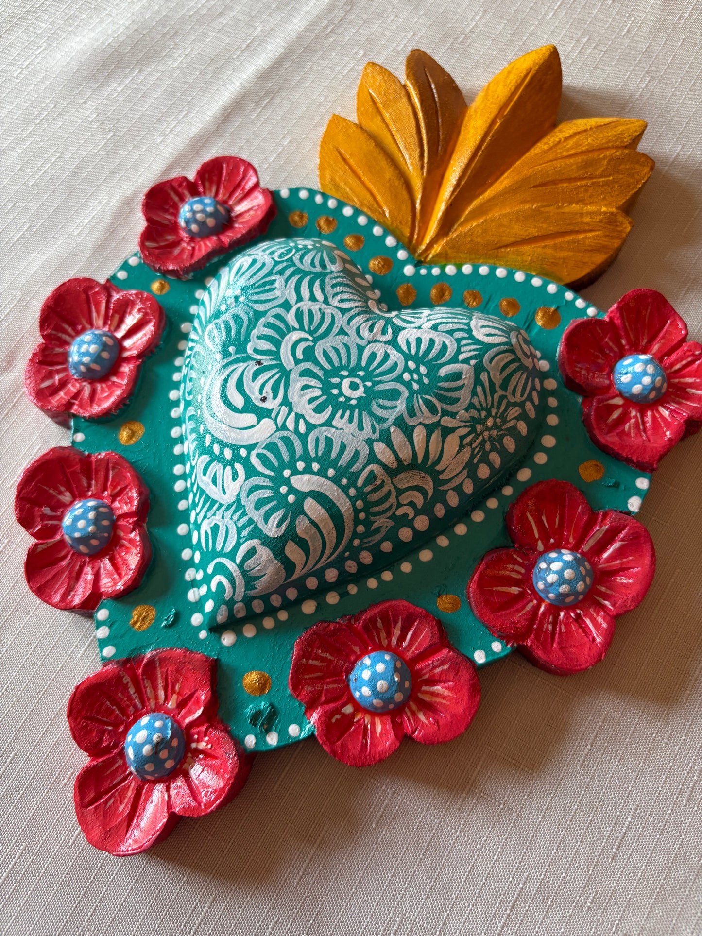 Hand-Carved Painted Sacred Hearts