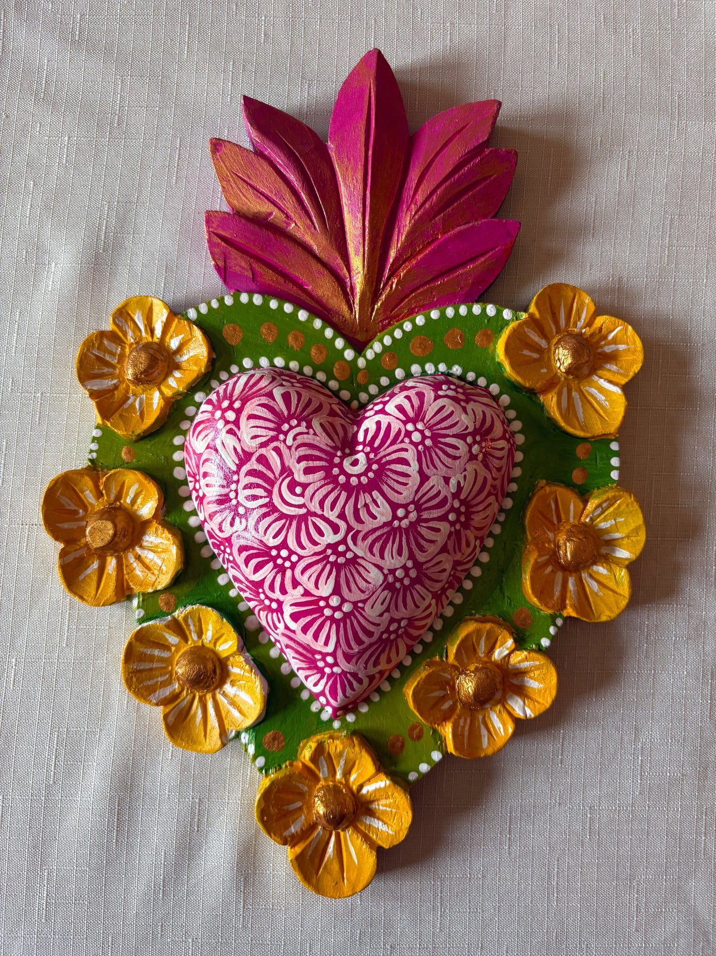 Hand-Carved Painted Sacred Hearts