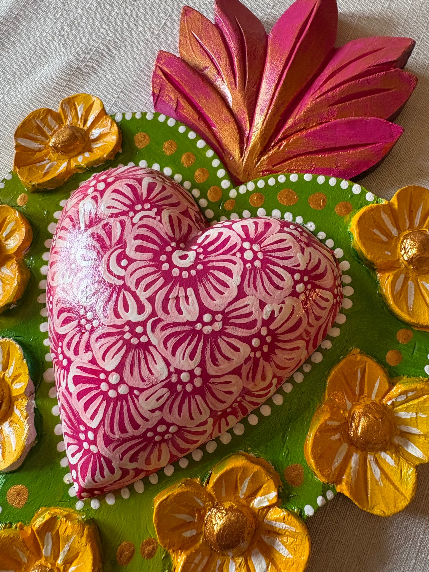 Hand-Carved Painted Sacred Hearts