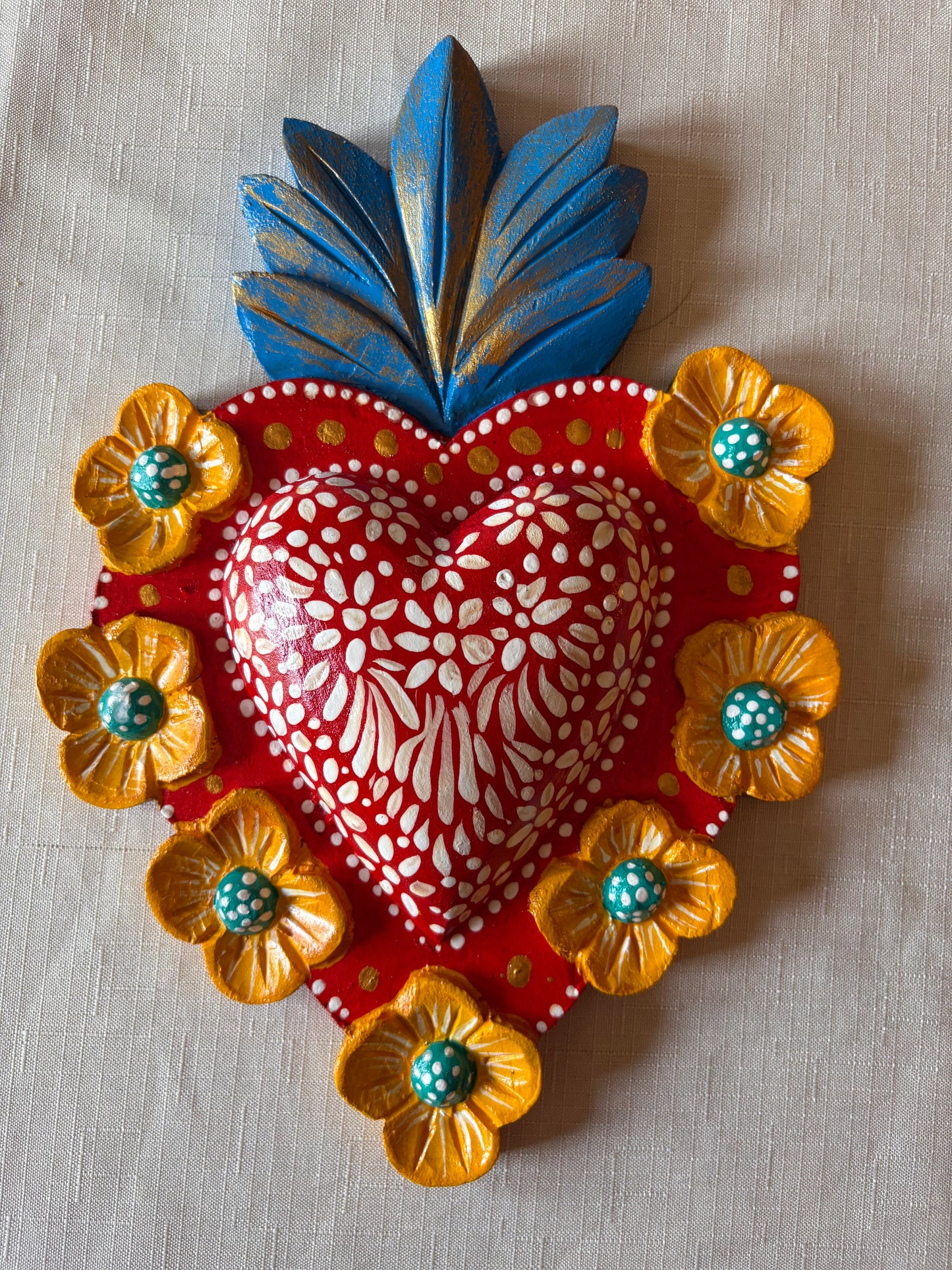 Hand-Carved Painted Sacred Hearts