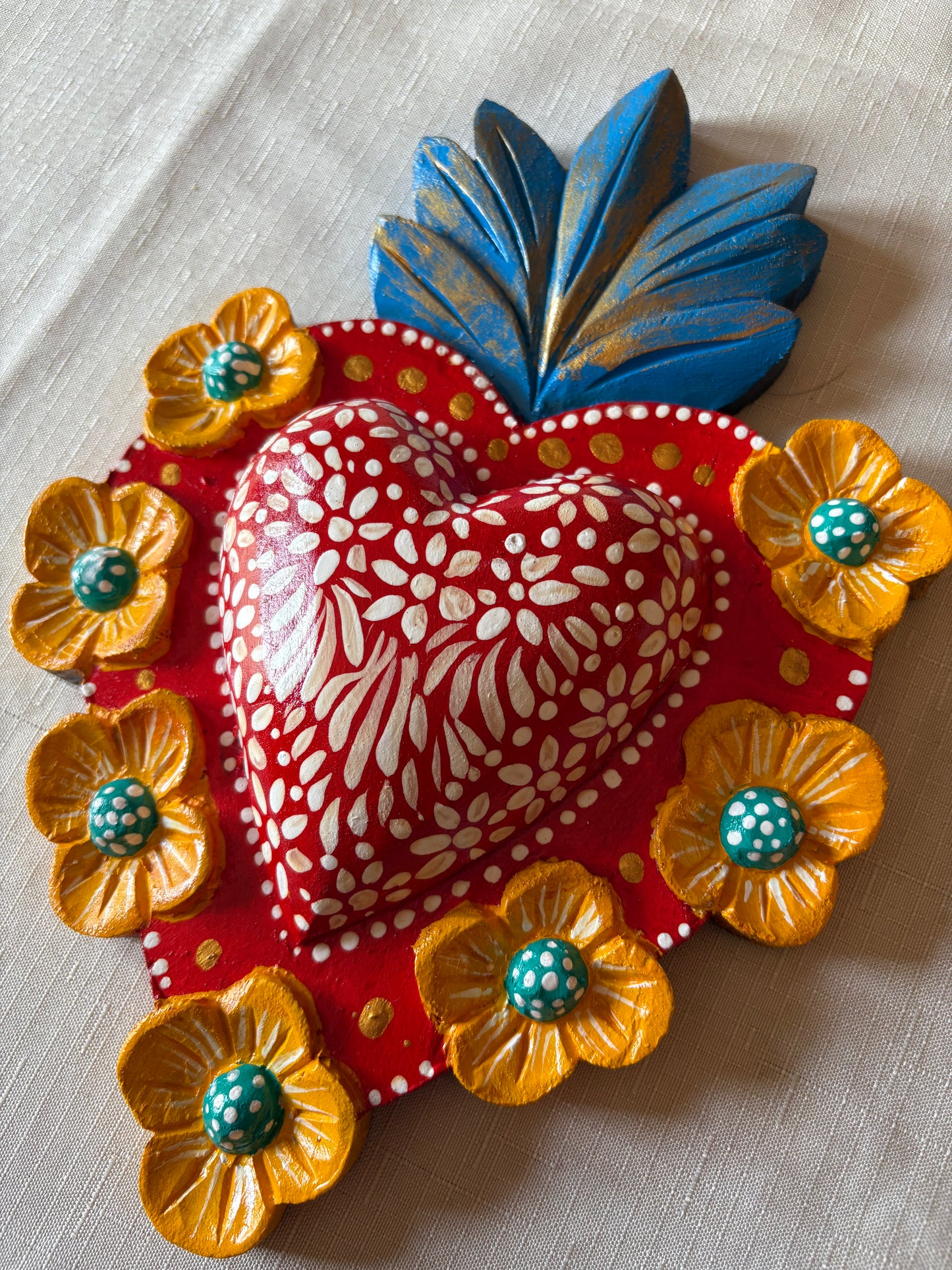 Hand-Carved Painted Sacred Hearts