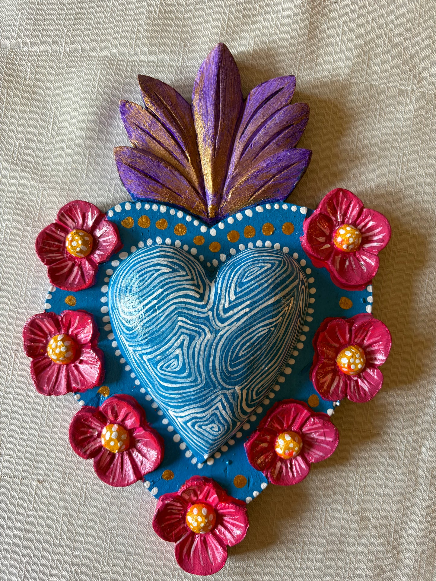 Hand-Carved Painted Sacred Hearts