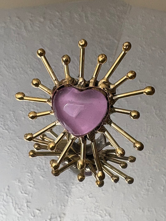 Sun Burst Sacred Glass Heart Ring & Alpaca Metal - Soft Pink