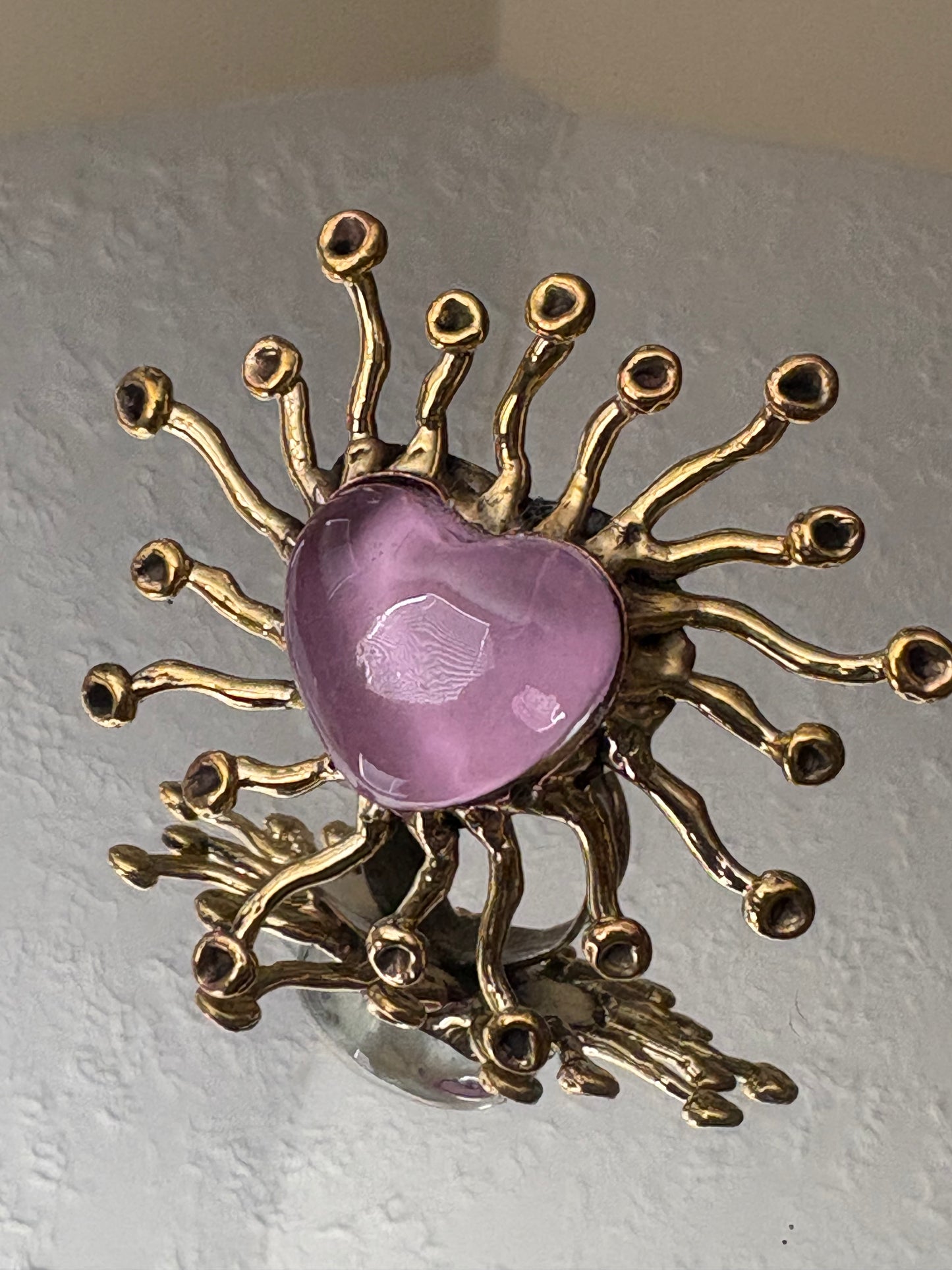 Sun Burst Sacred Glass Heart Ring & Alpaca Metal - Soft Pink