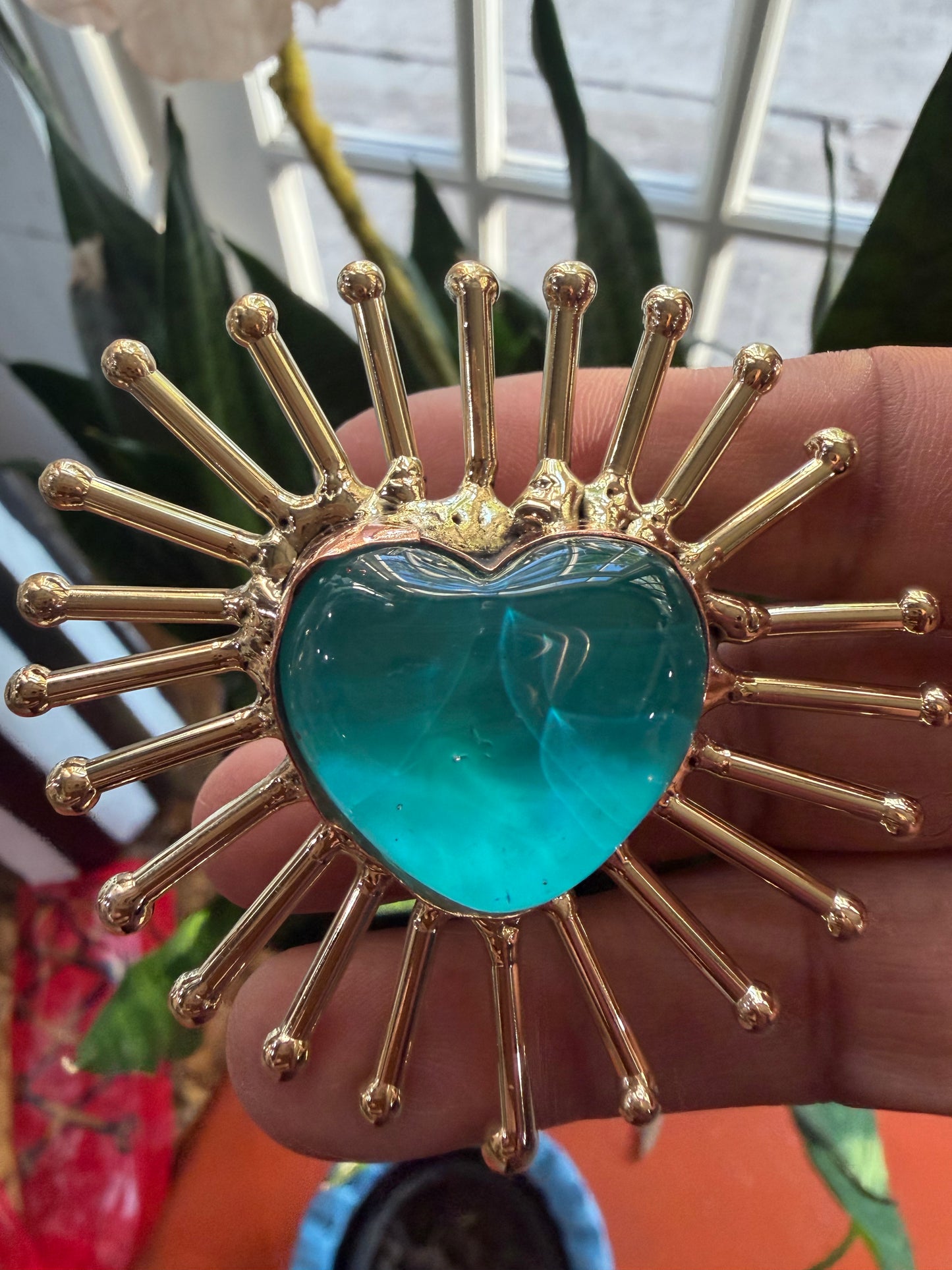 Turquoise Sunburst Sacred Heart Ring