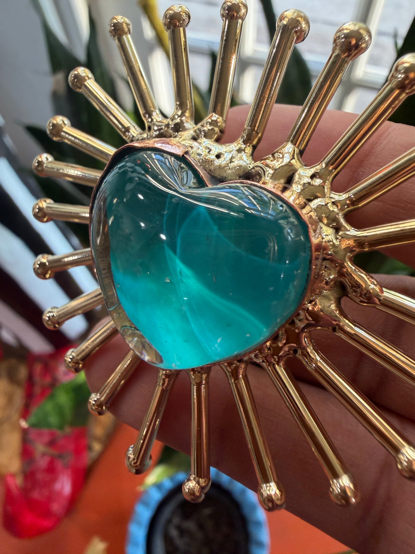 Turquoise Sunburst Sacred Heart Ring