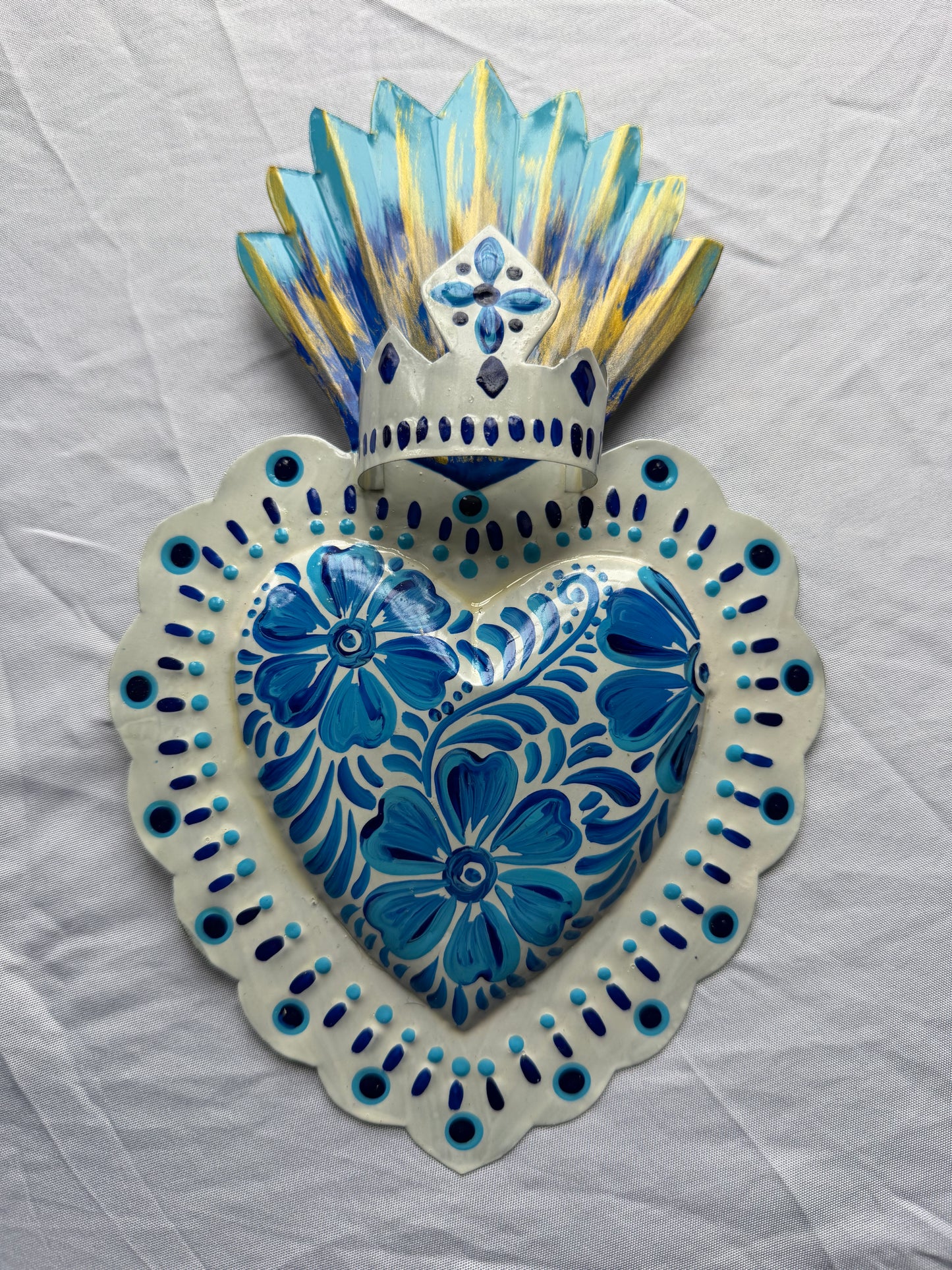 Blue and White Talavera Inspired Tin Heart