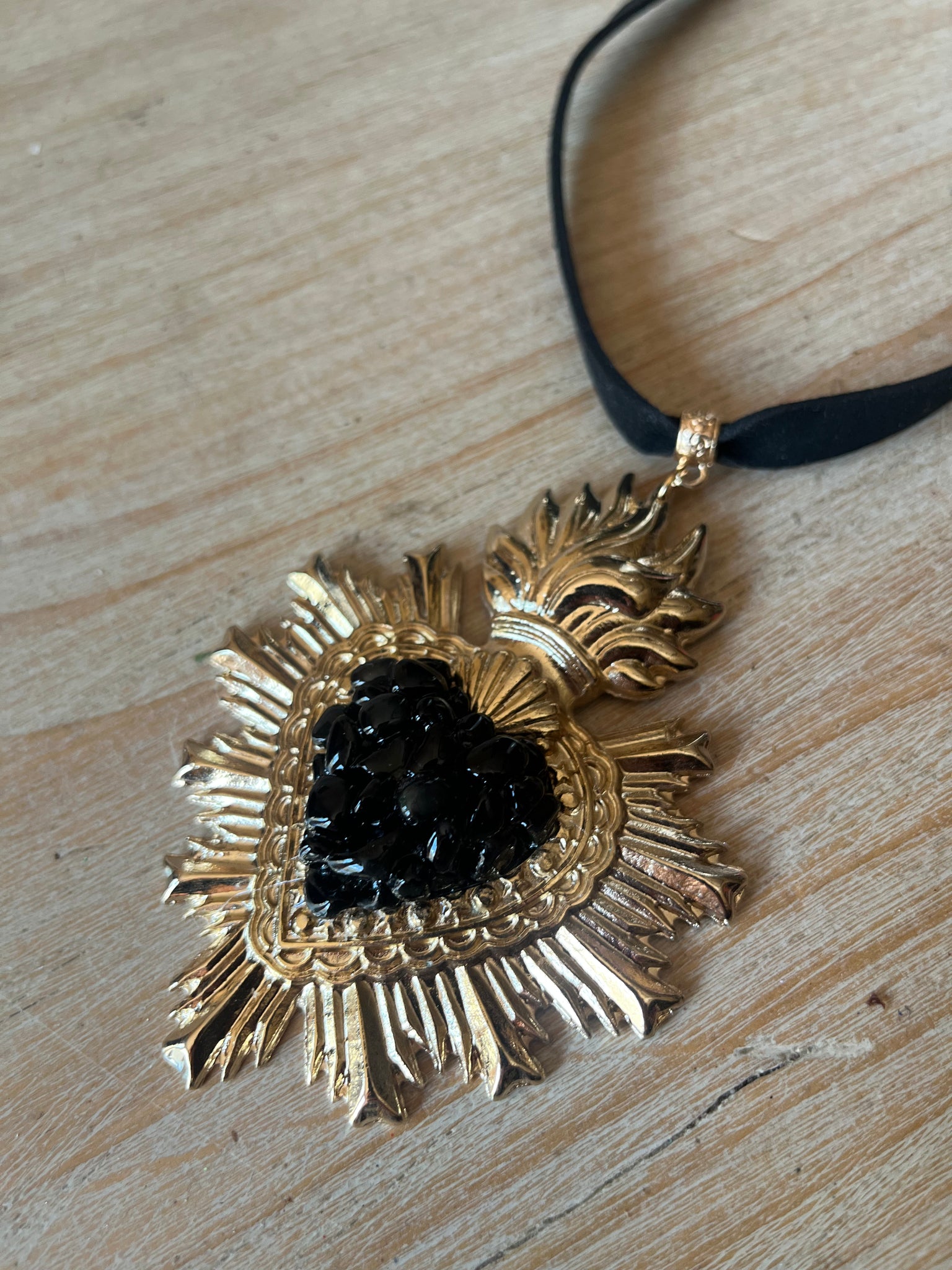 Obsidian Sacred Heart Choker Necklace