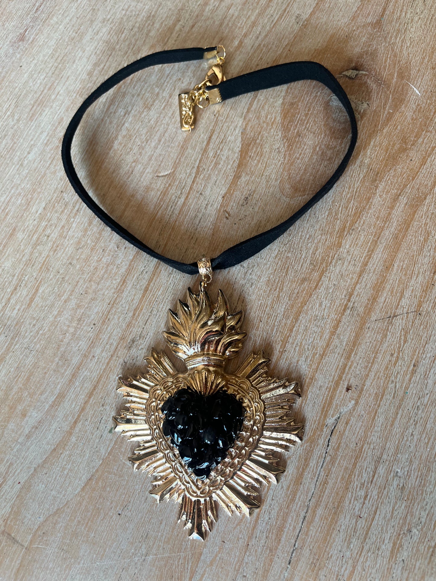 Pre-Order March Obsidian Sacred Heart Choker Necklace