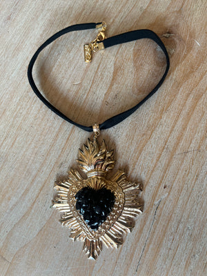 Obsidian Sacred Heart Choker Necklace